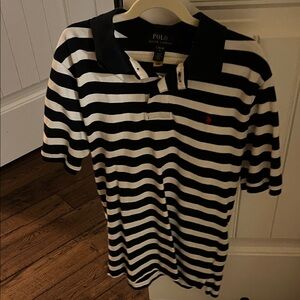 Polo by Ralph Lauren Black & White Striped Polo with Red Pony